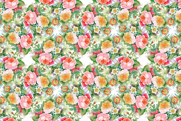 Tapete mit Rosenblüten und Mustern
