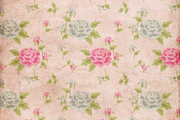 Vintage Tapete mit rosa und blauen Rosen
