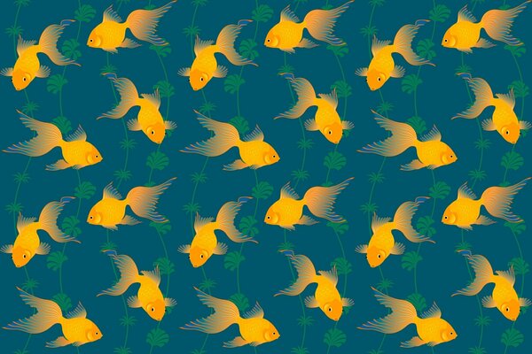 Gelbe Fische mit Algen Muster Tapete Desktop