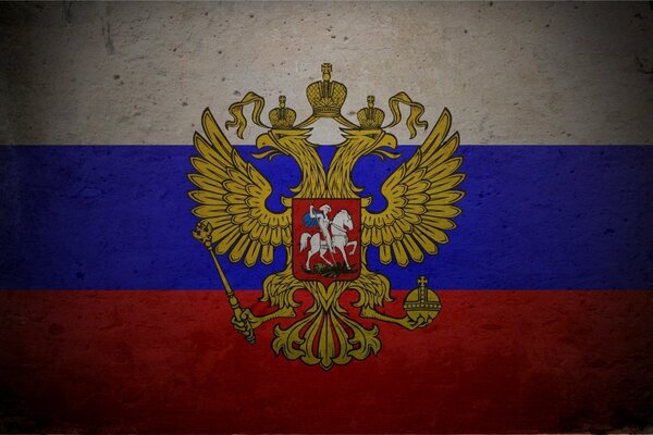 Tricolor - Flagge Russlands mit Wappen