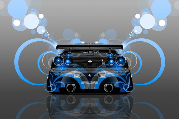 Schwarzer Nissan mit blauer Airbrush