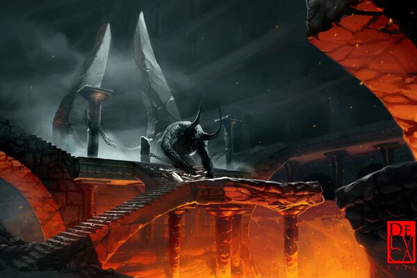 Minotaurus auf der Brücke unter der Brücke Feuer