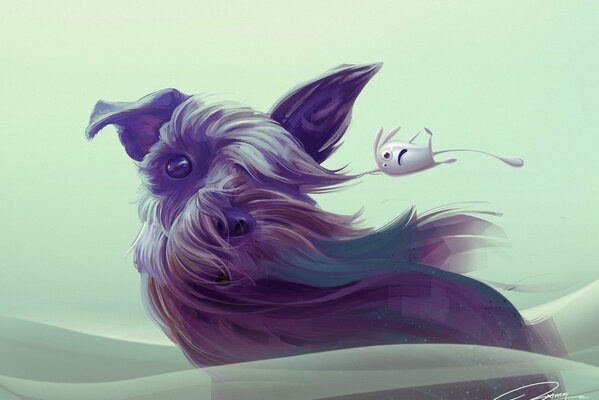 Der Wind weht auf das Tier und den Hund
