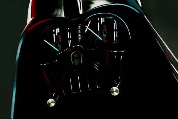Der Darth-Vader-Helm spiegelt einen Jedi mit einem Schwert wider