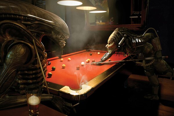 Billard zwei Monster Fantasy-Zeichnung