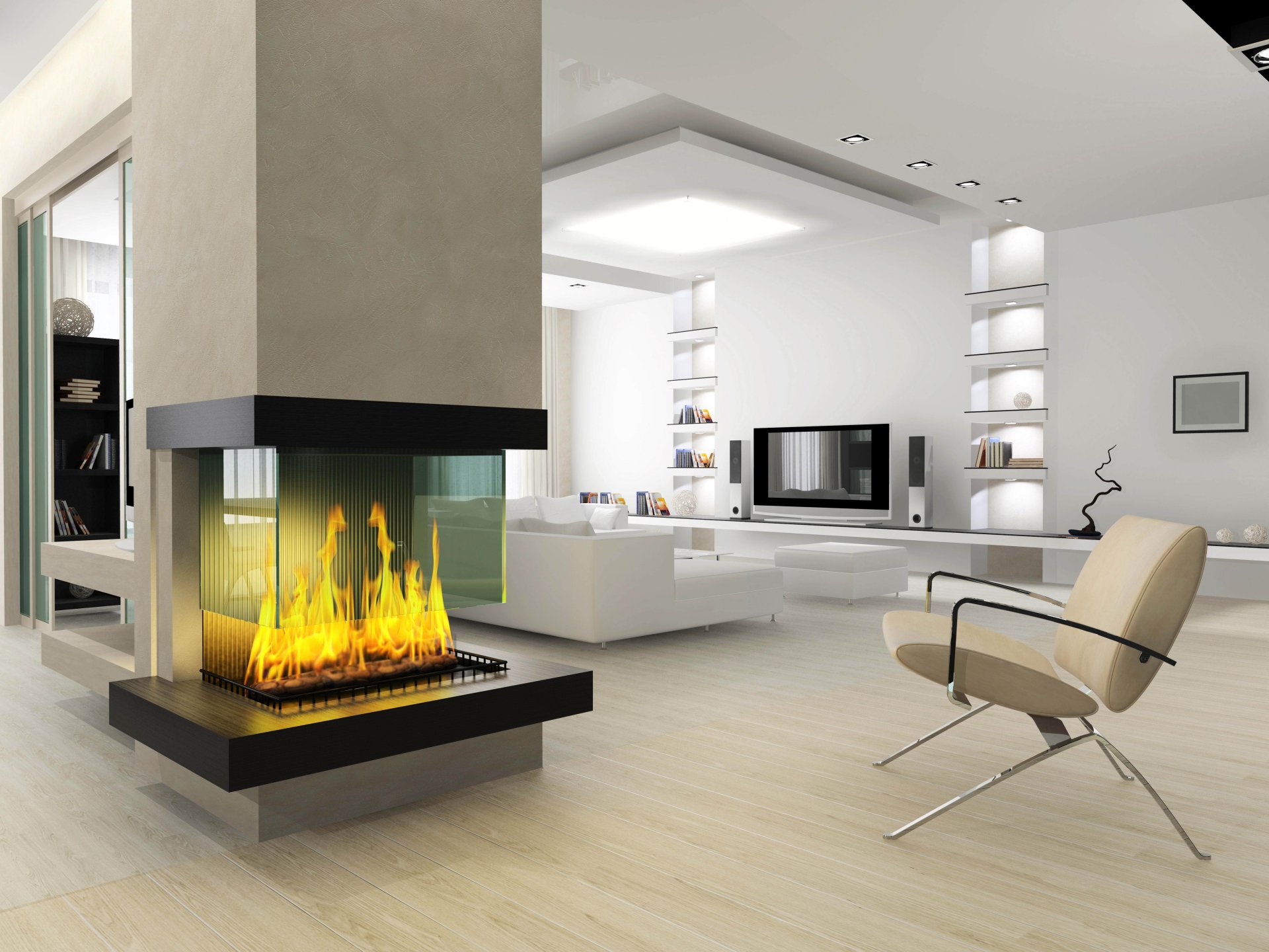 innenraum design stil zimmer kamin feuer