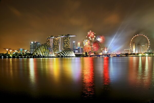 Spiegelbild des Singapur-Saluts im Wasser