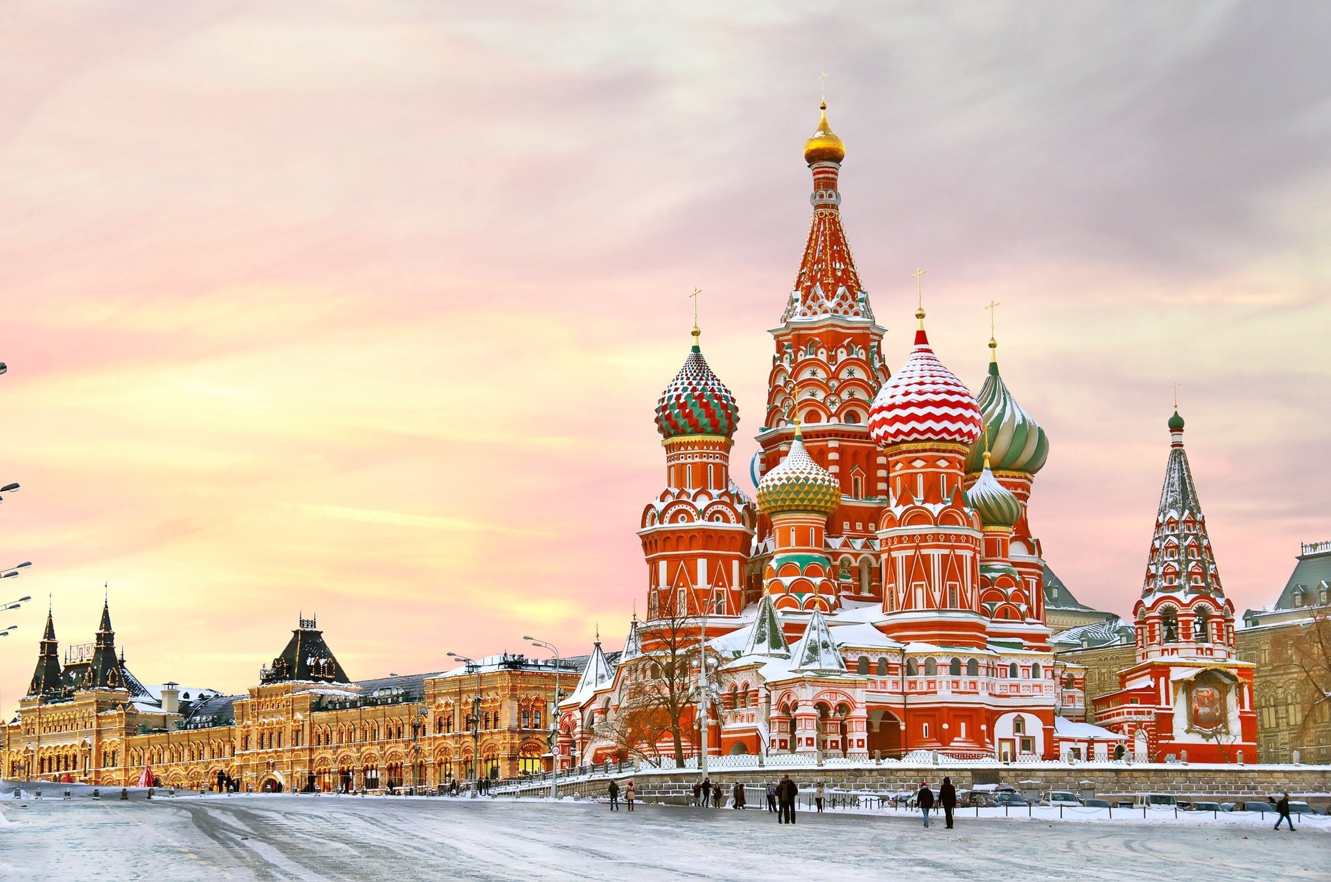 moskau russland kreml stadt basilius-kathedrale platz winter schnee