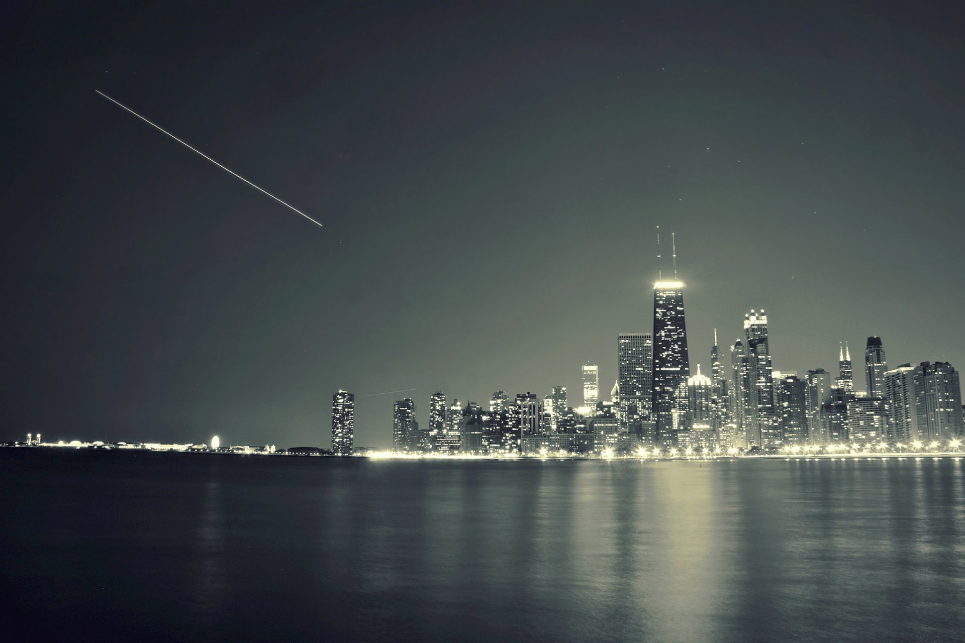 chicago illinois stadt fluss wolkenkratzer nacht lichter