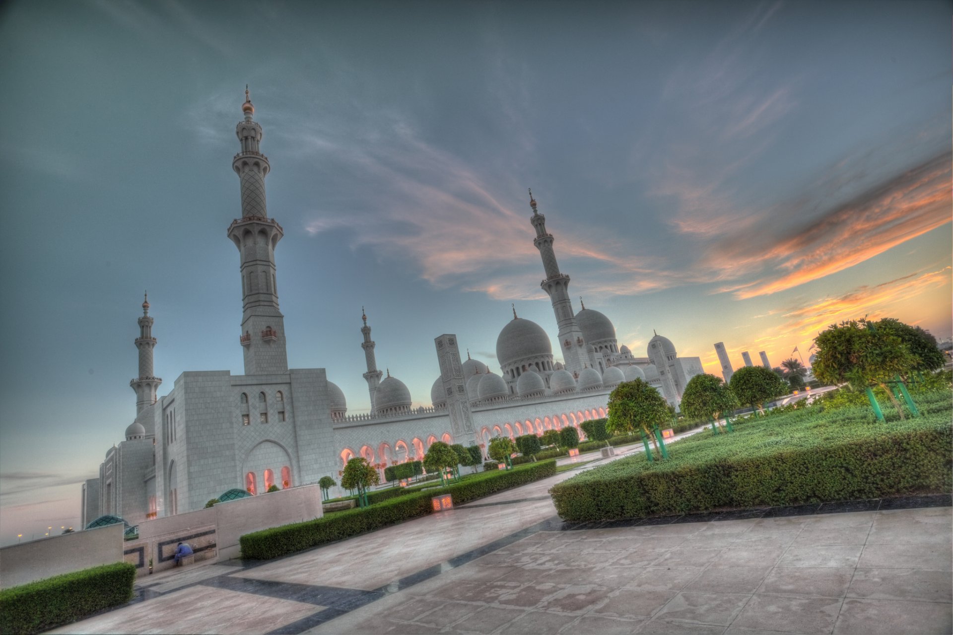 scheich-zayed-moschee abu dhabi vereinigte arabische emirate scheich-zayed-moschee sonnenuntergang
