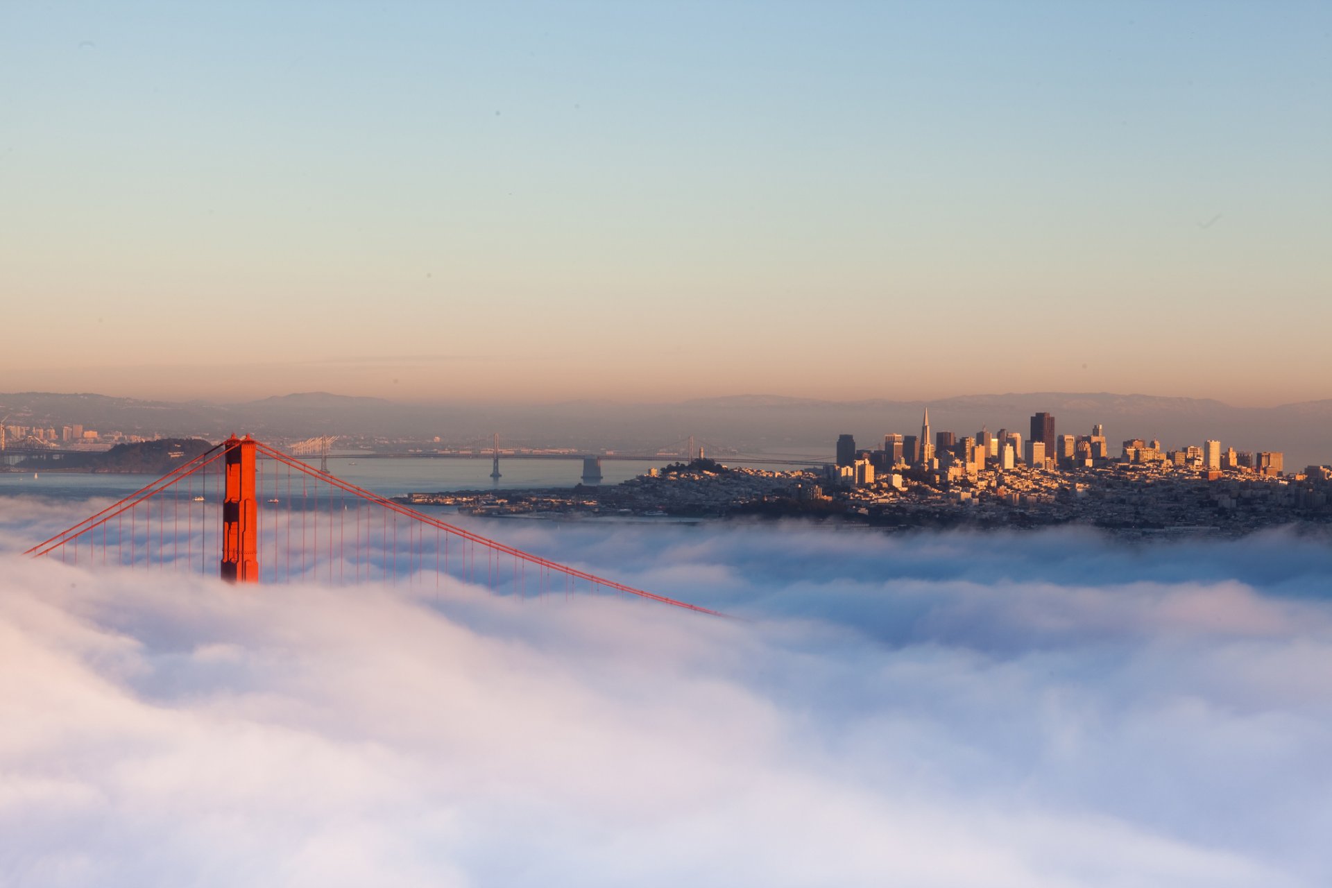 san francisco kalifornien usa stadt morgen brücke nebel