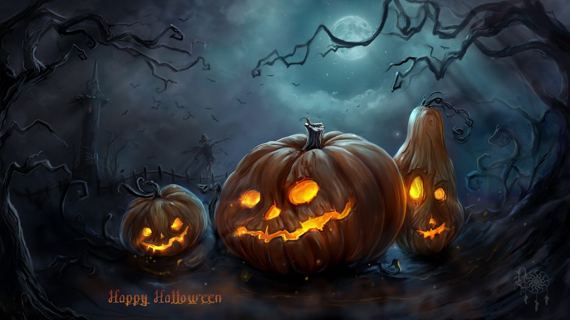 kunst nacht halloween kürbisse roggen dunkel-