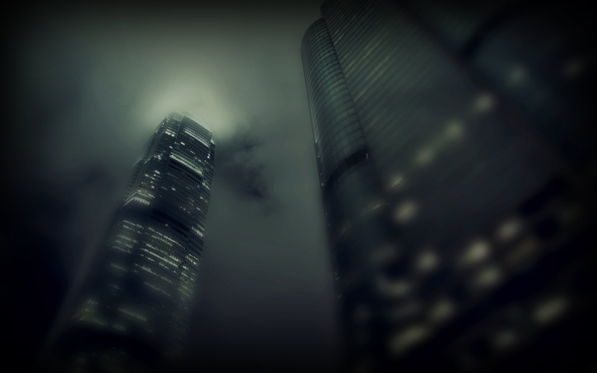 stadt wolkenkratzer nebel gebäude wolken fenster licht