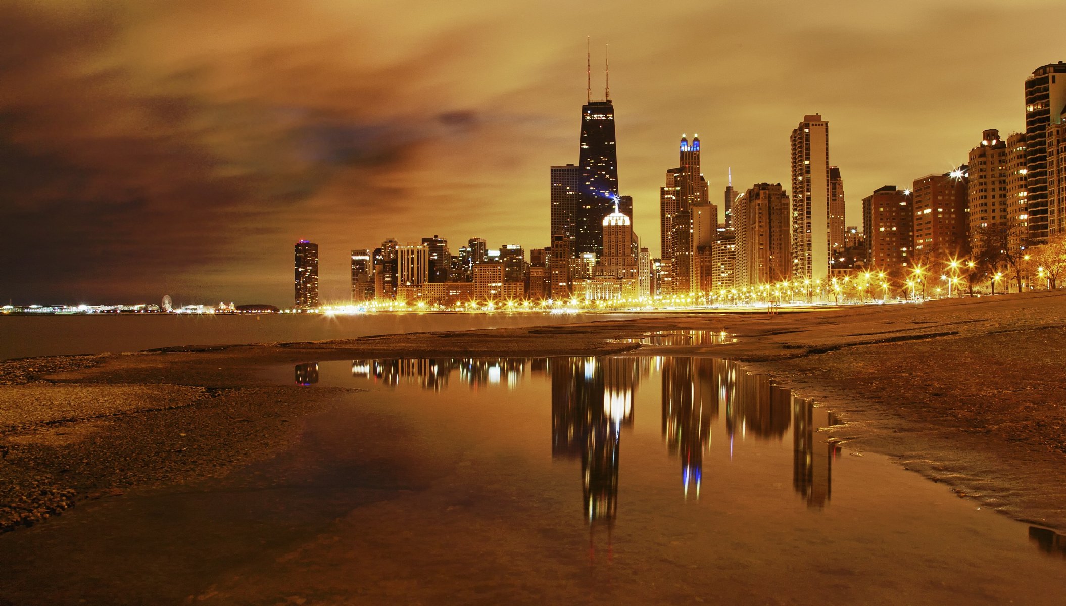 stadt chicago nacht lichter see