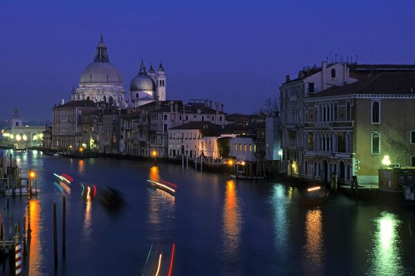 Venedig Canal Grande Nacht Lichter Wasser Reflexion