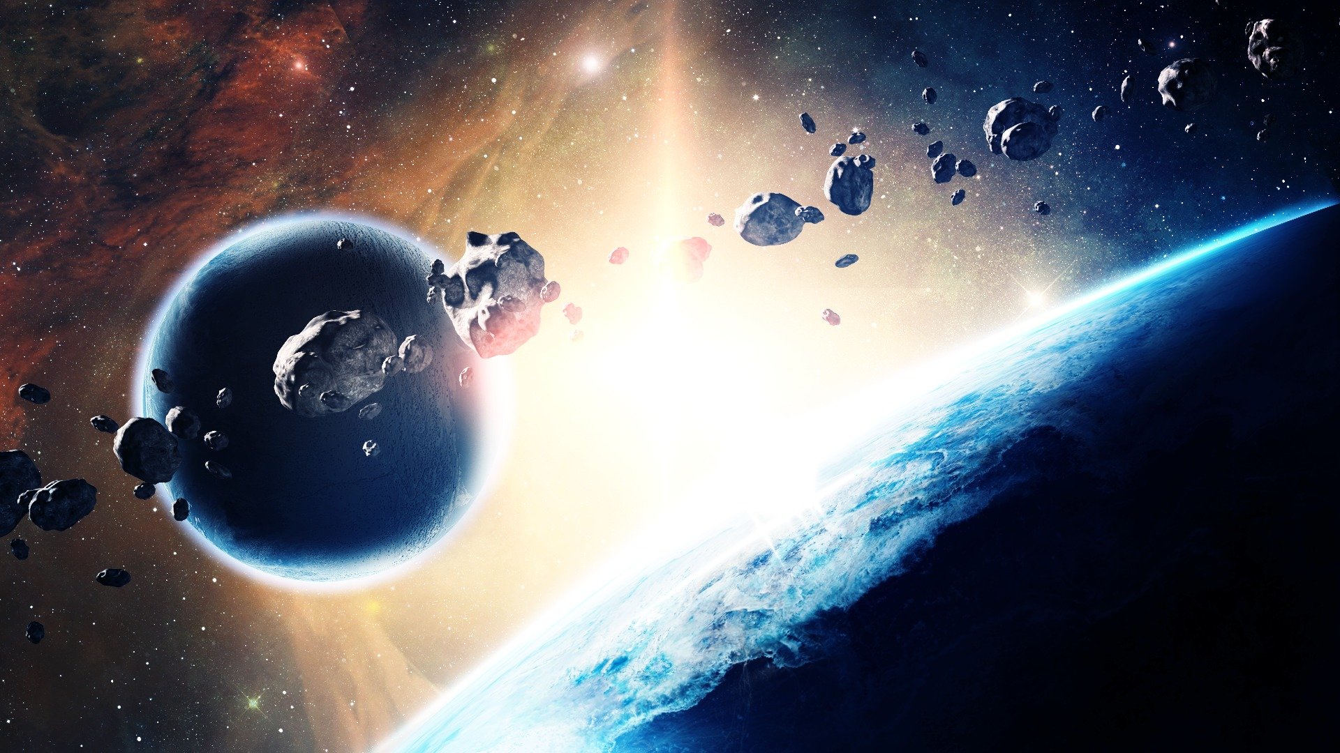 raum paletten asteroiden sterne nebel