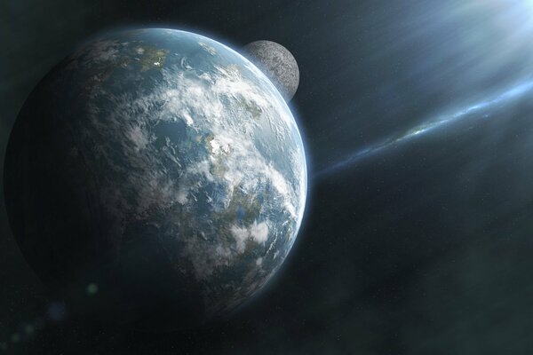 Sterne beleuchten Planeten wie Sonnenstrahlen