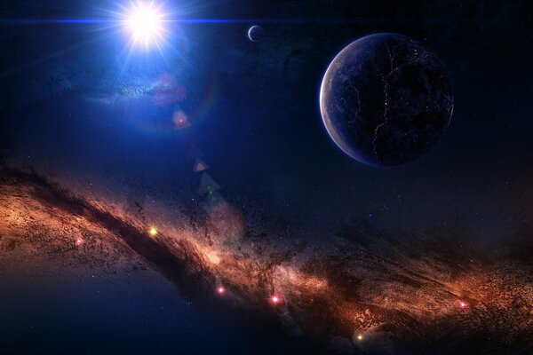 Von der Sonne beleuchteter unbekannter Planet