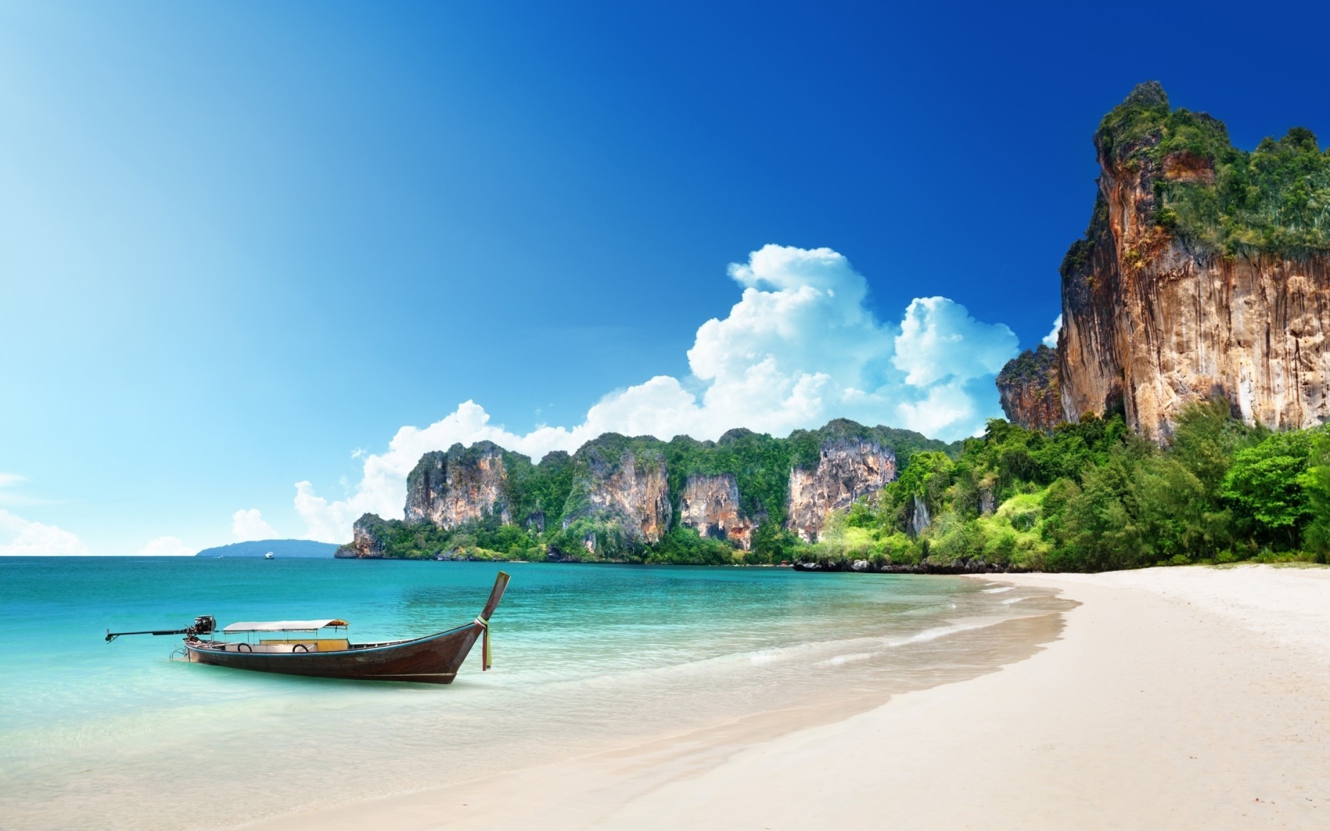 landschaft jahreszeiten sommer küste meer boot sand horizont felsen