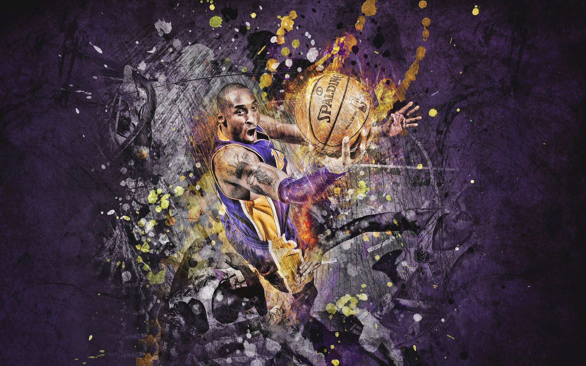 kobe bryant lakers spieler basketball zeichnung ball spalding lila