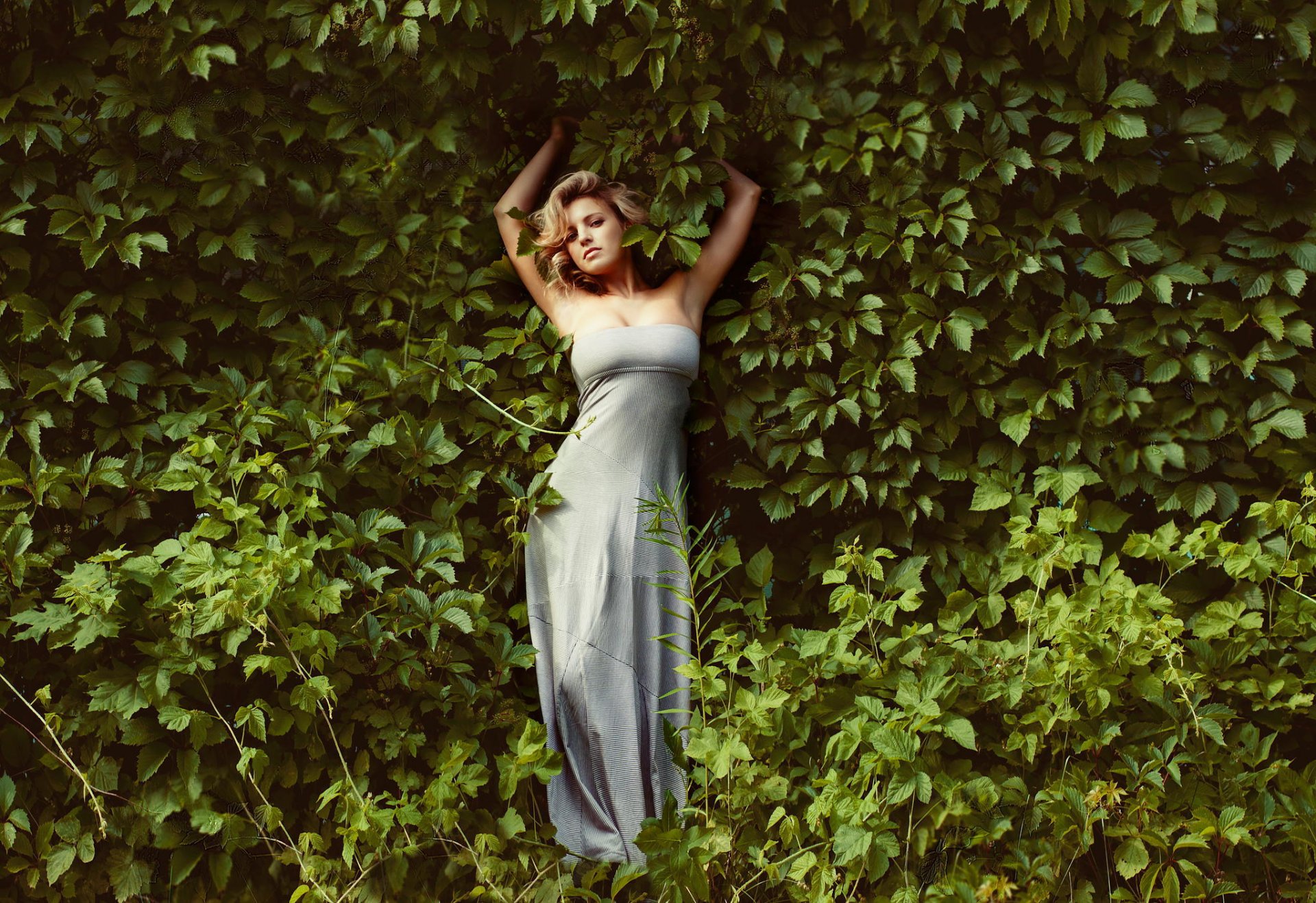 mädchen natur pflanzen pose sommerkleid