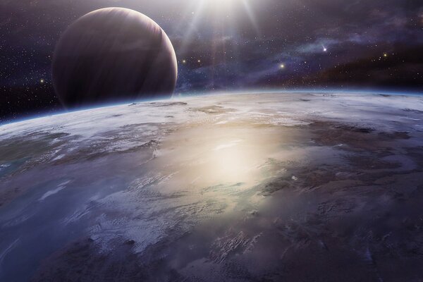Planet auf dem Hintergrund des Kosmos, Sterne