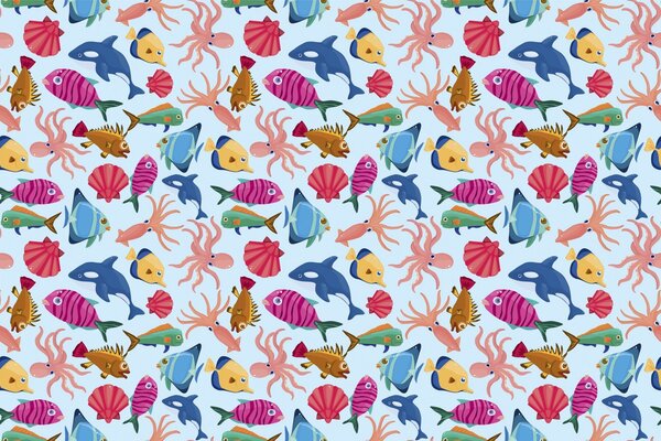 Strukturierte Meeresfüllung mit Fischen und Muscheln