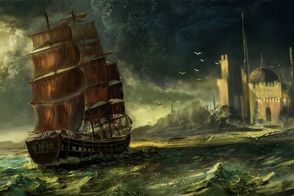 Das tobende Meer und das Segelboot