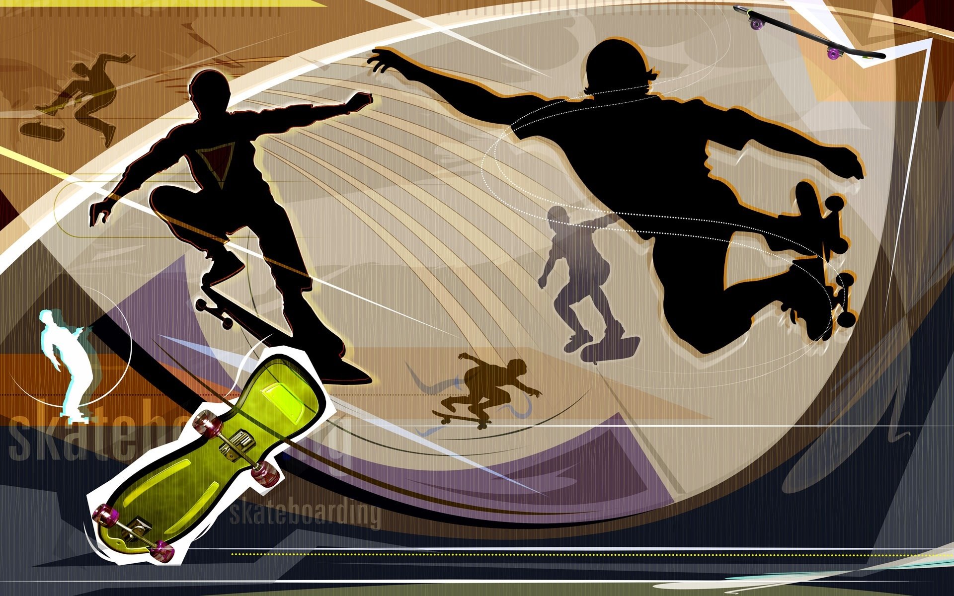 skateboard brett rollen silhouette freizeit unterhaltung tapete abstraktion vektor