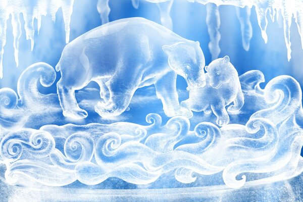 Eisbär auf blauem Bild mit Schnee