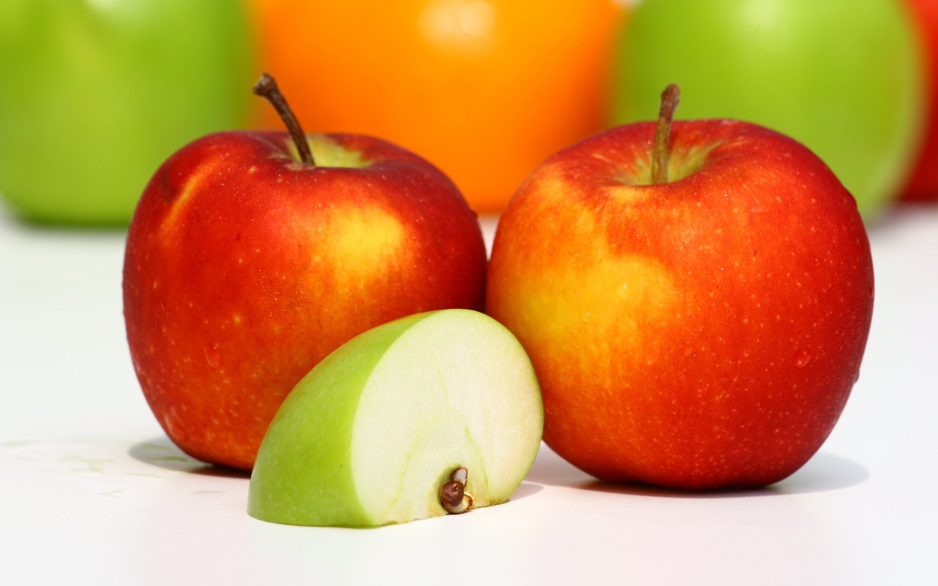 essen essen obst äpfel rot grün scheibe lecker nützlich makro