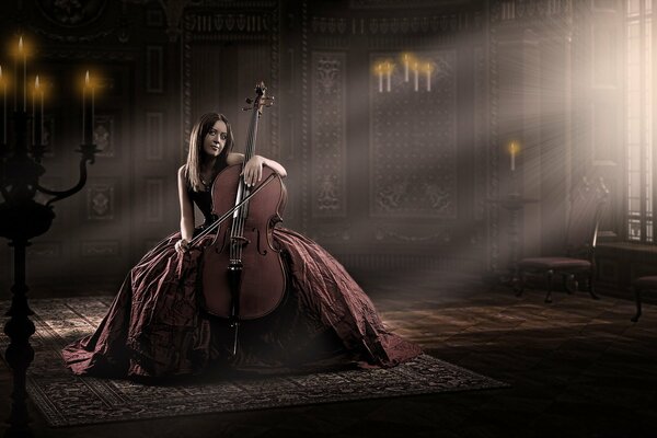 In einem vintage-Raum Mädchen mit einem Cello