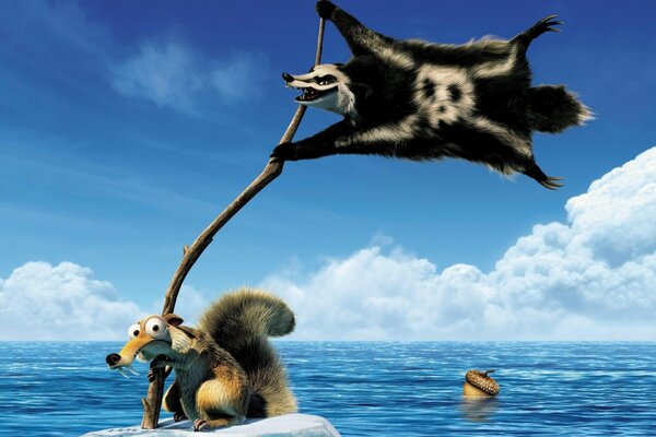 Eiszeit , Rahmen am Meer , Eichhörnchen auf Eis