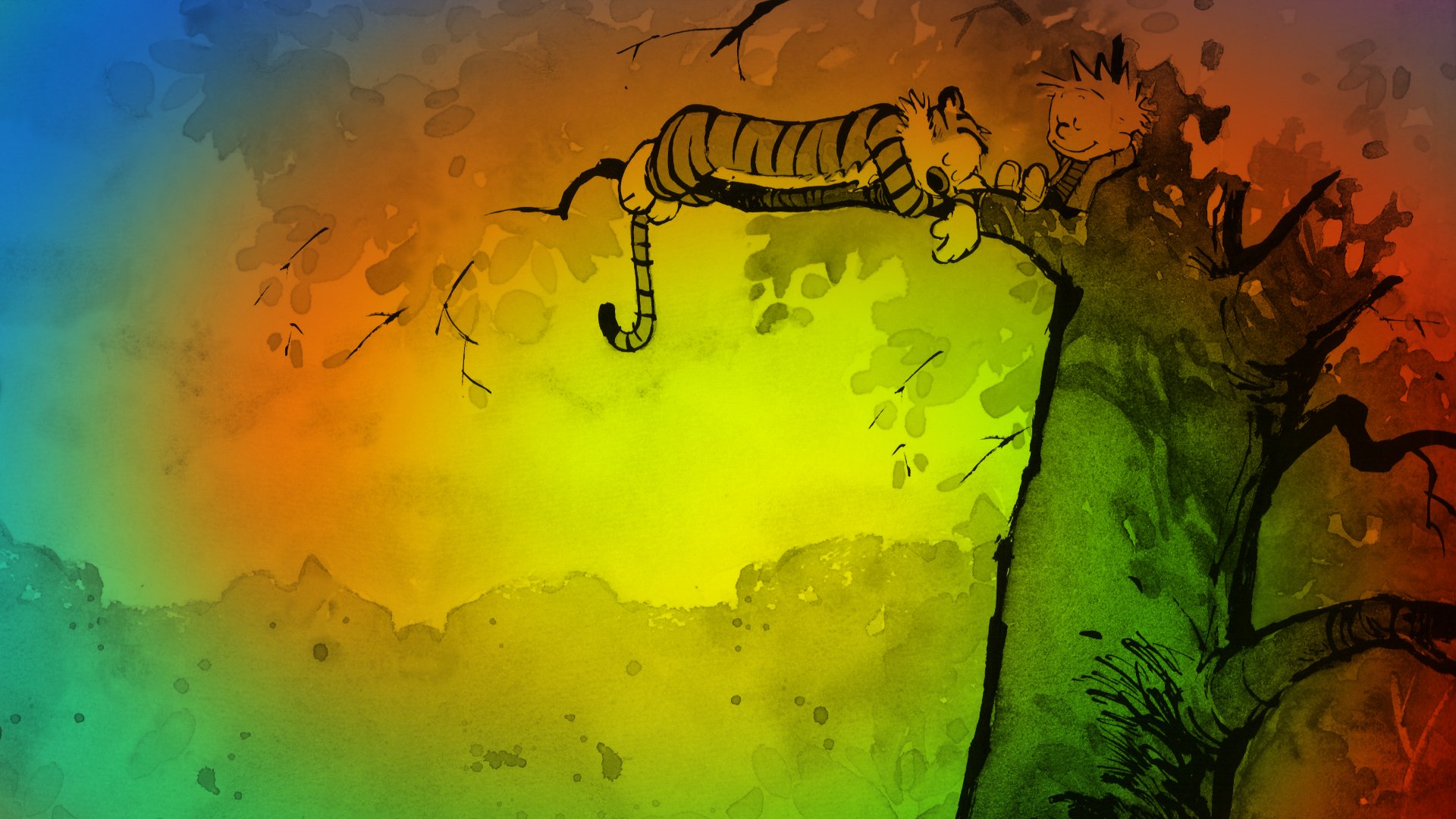 zeichnung baum farben junge tiger calvin und hobbes ruhe schlaf kunst cartoon kunst