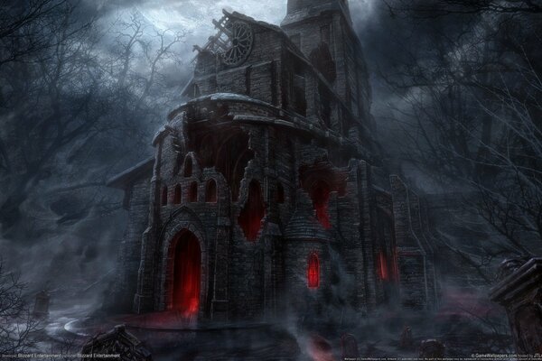 Die Kirche in der Nacht, die Ruinen und die Angst umhüllten diesen Ort, das unheimliche Leuchten, die ominöse Sphäre des großartigen Diablo-Spiels