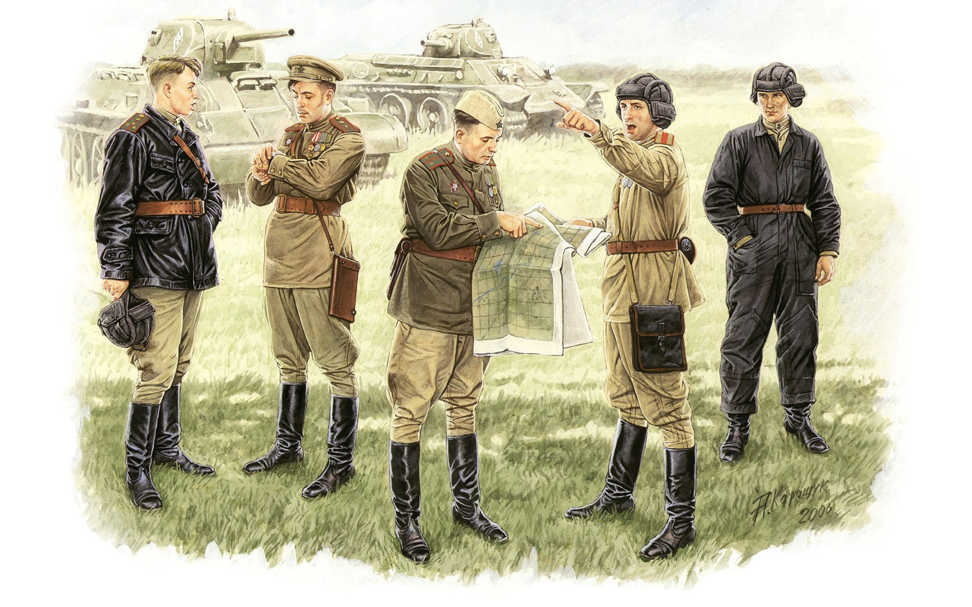 kunst soldaten sowjetische offiziere in feld bedingungen briefing udssr wwii ww2 künstler a.karashchuk
