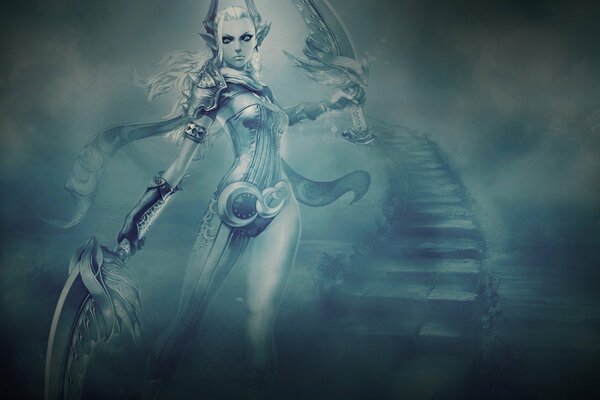 Tera online-Mmorpg-Elf mit zwei Schwertern