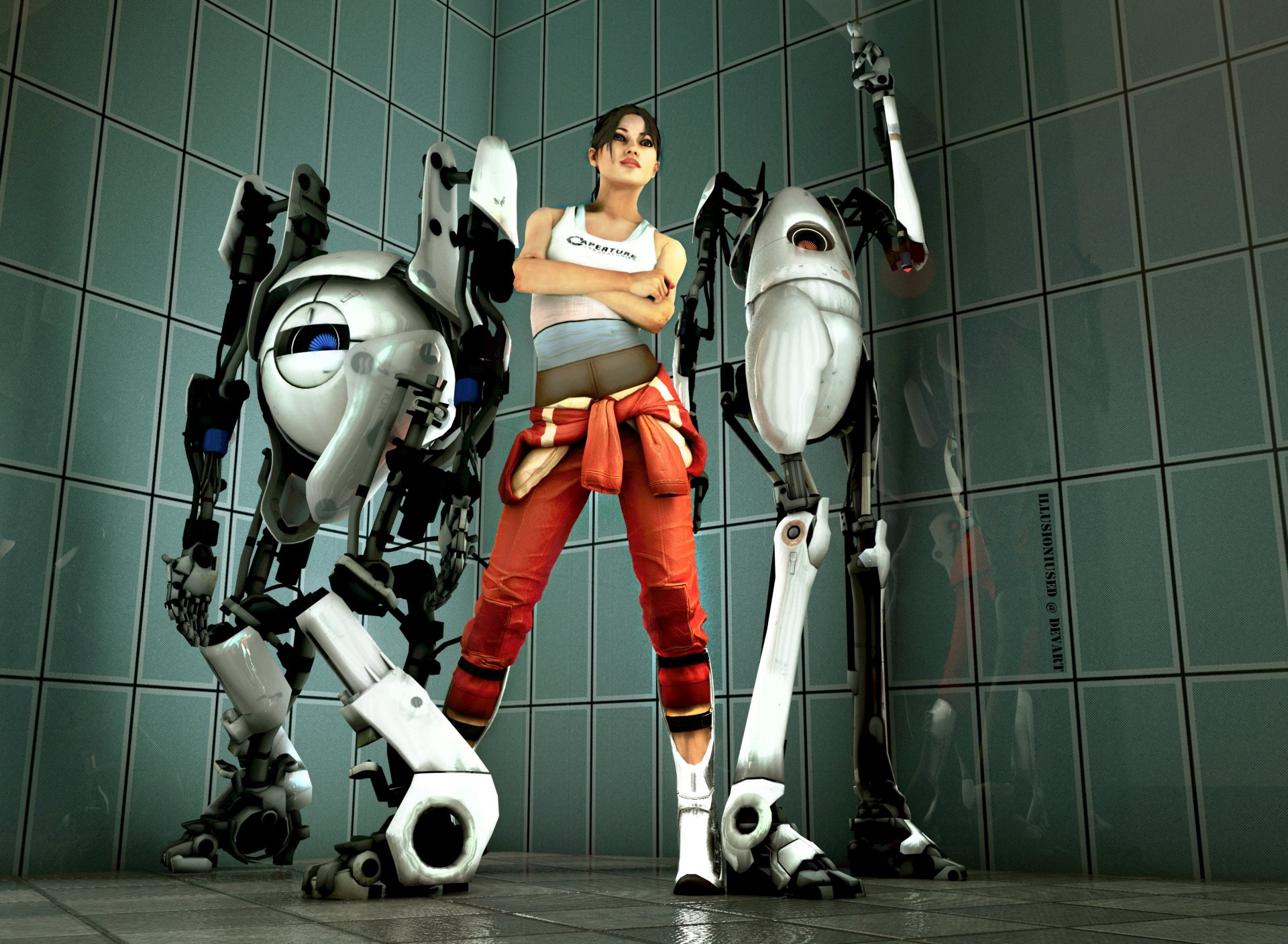 portal chell mädchen roboter satin pi-body