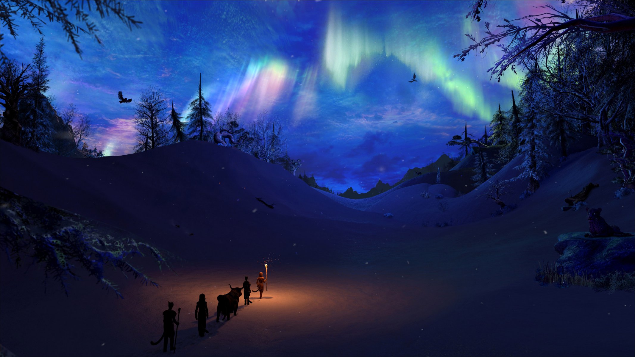 skyrim skyrim spiel kunst fackel feuer winter schnee fichte kiefer himmel drachen