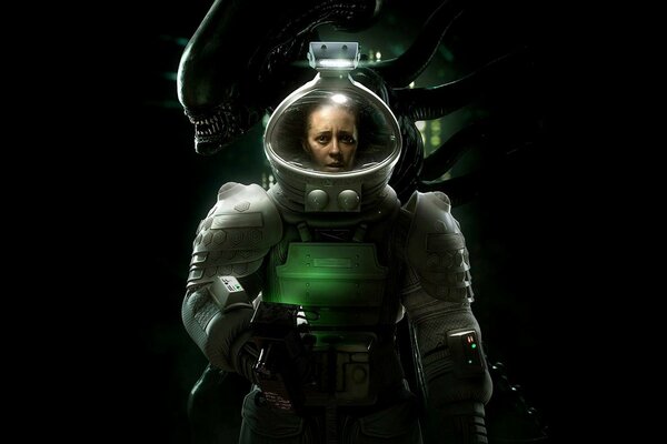 Ein Fremder steht im Raumanzug hinter einem Astronauten