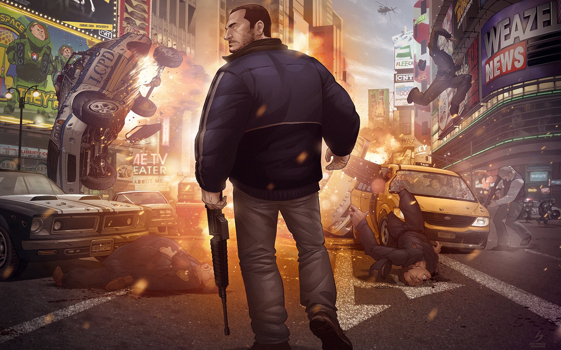 grand theft auto iv finale new york city explosion taxi polizei nico bellik center patrick brown