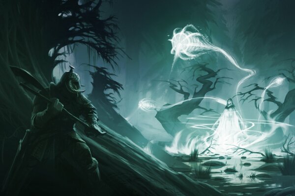 Kunst mit Magier und Krieger zum Spiel Skyrim