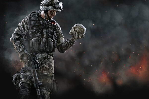Warface Soldat mit Gewehr und Schädel