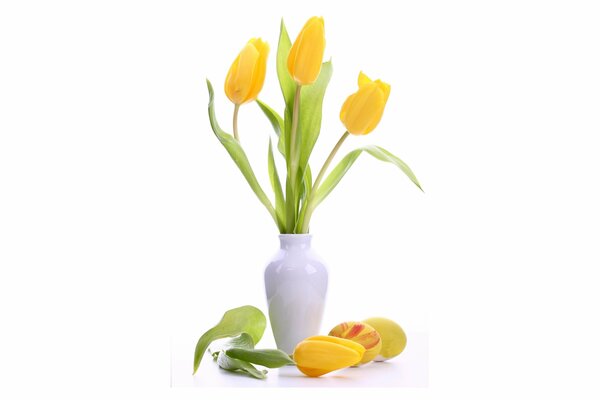 Zarte gelbe Tulpen in einer weißen Vase