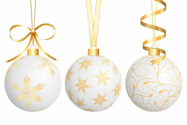 Weihnachtskugeln mit goldenen Mustern und Bändern