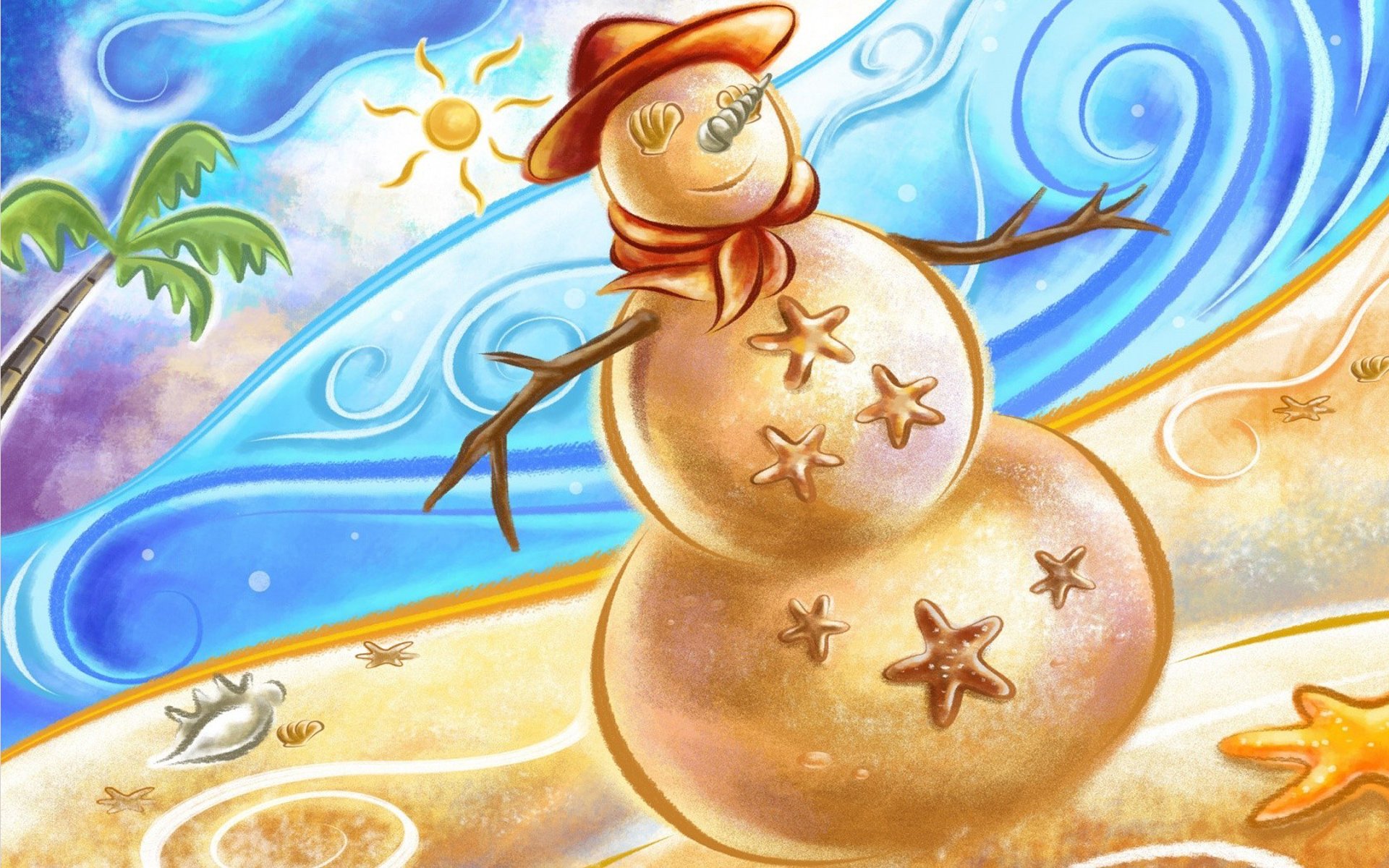 neujahr schneemann schneemann aus sand sand strand muscheln meer hitze