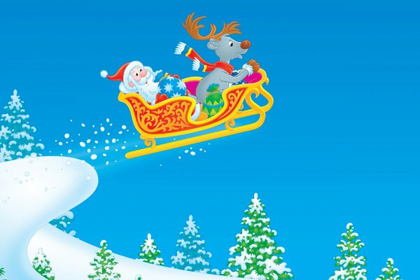 Der Weihnachtsmann fährt im Schlitten