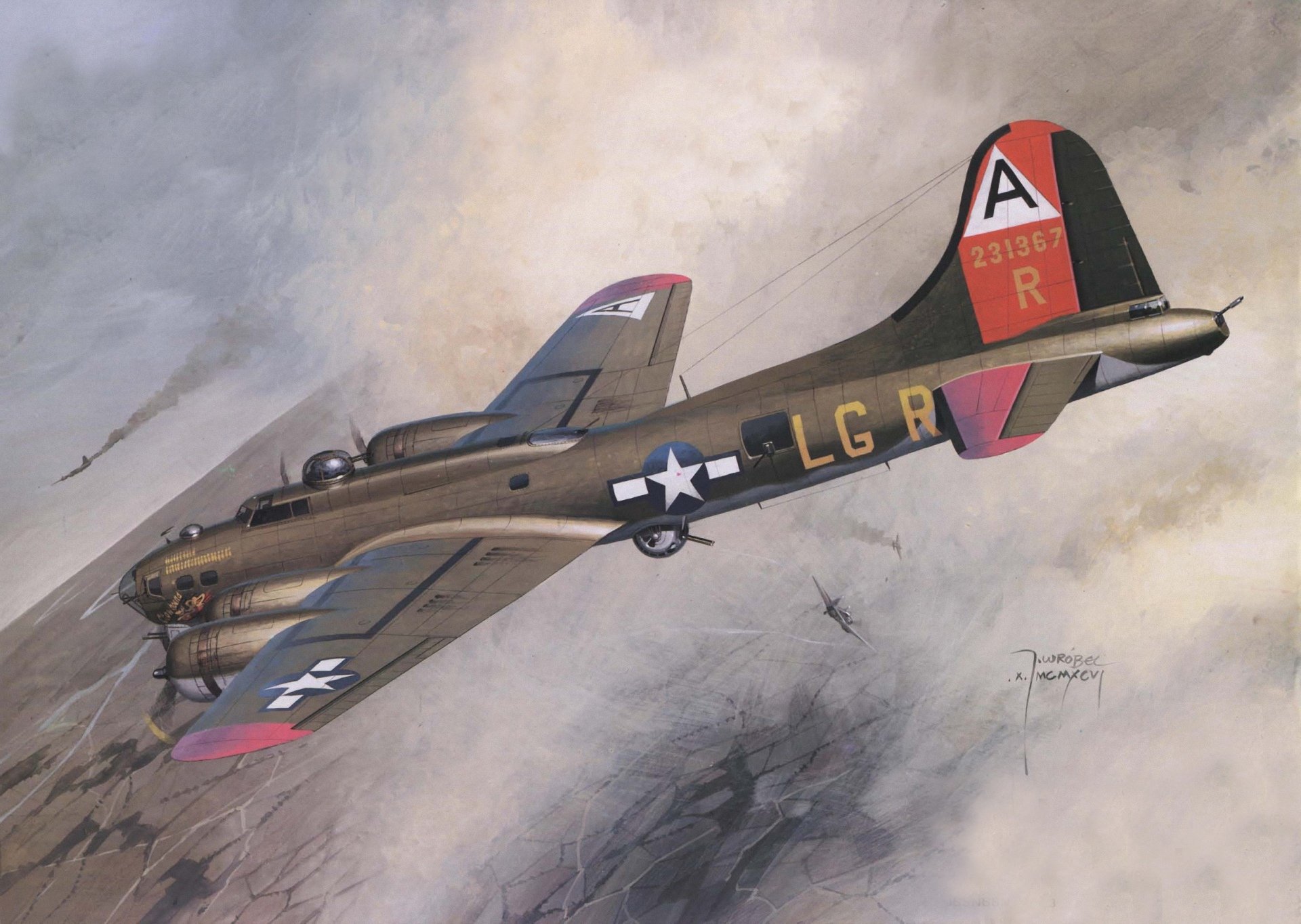 kunst himmel luftkampf amerikanisch bomber ww2 zeichnung