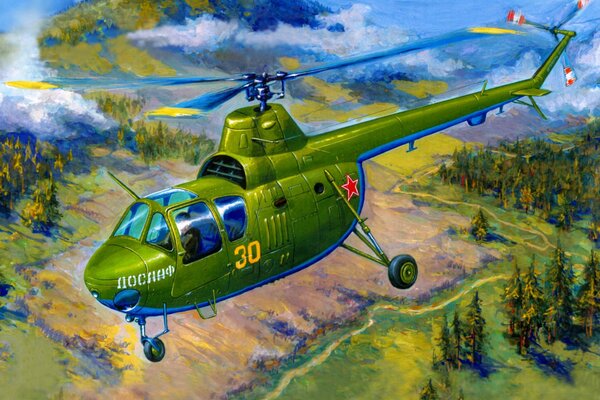 Erster sowjetischer Serienhubschrauber im Flug