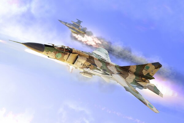 Mig 23 am Himmel fliegt nach unten